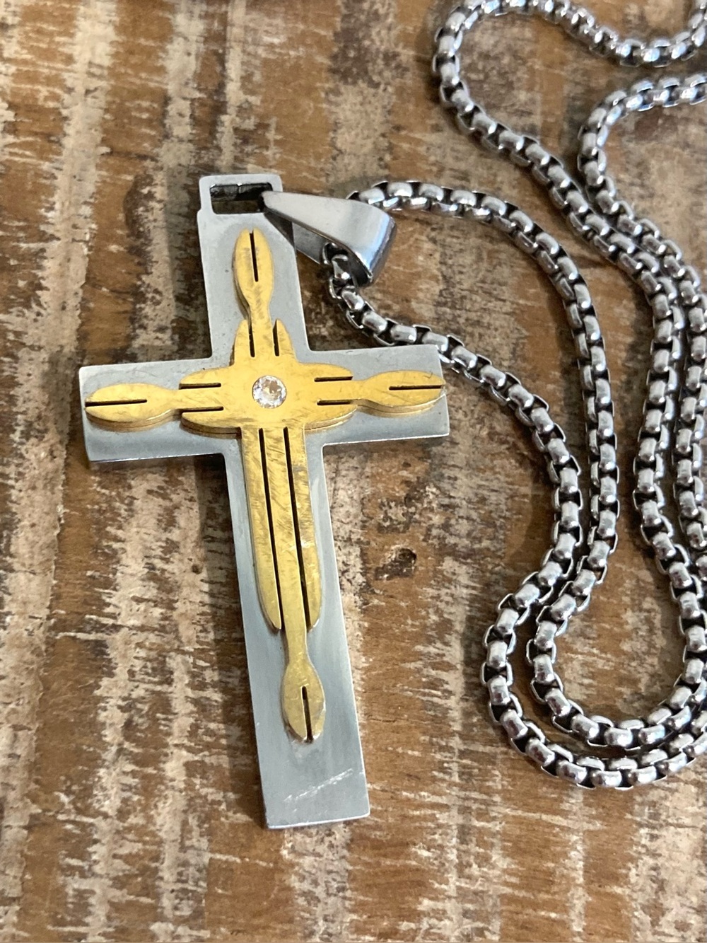 Two-Tone Men’s Fashion Jewelry Cross Pendant Necklace